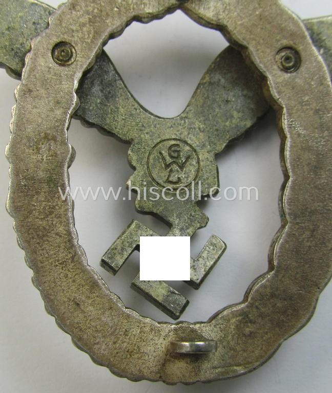 WH (Luftwaffe) 'Flugzeugführer-Abzeichen' (or: pilots'-badge) being a neatly maker- (ie. 'GWL'-) marked- and/or: 'Buntmetall'-based example as was produced by the maker: 'Gebrüder Wegerhoff'