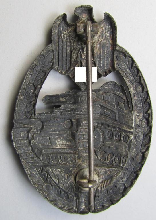 Attractive, 'Panzerkampfabzeichen in Silber' (or: silver-class panzer assault badge or PAB) being a zinc- (ie. 'Feinzink'-) version (of the so-called: 'early-period, hollow-zinc, Type A'-variant) as was procuced by the: 'Wilhelm Deumer'-compa...