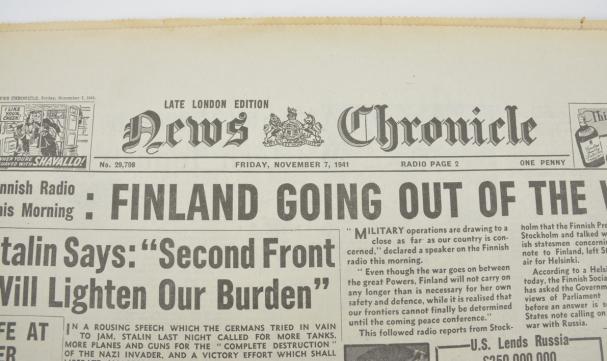 British WW2 Newspaper News Chronicle 7 November 1941