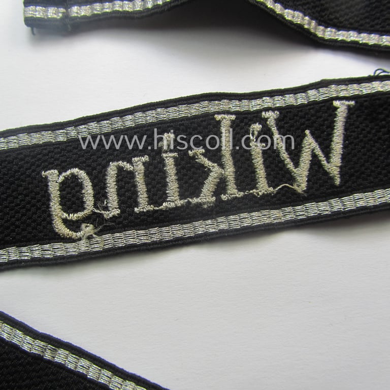 Moderately used- and/or worn Waffen-SS, 'RzM'-pattern, EM- (ie. NCO-) type cuff-title (ie. 'Ärmelstreifen') as was intended for a member of the: 5. SS-Panzer-Division "Wiking"