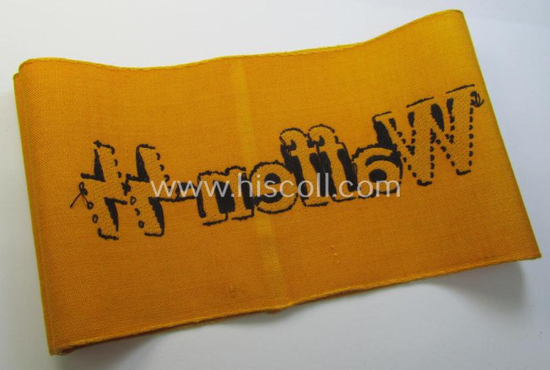 Superb, golden-yellow-coloured- and/or linnen-based armband (ie. 'Armbinde') entitled: 'Waffen-SS' that comes in an overall very nice- (albeit moderately used ie. worn-), condition