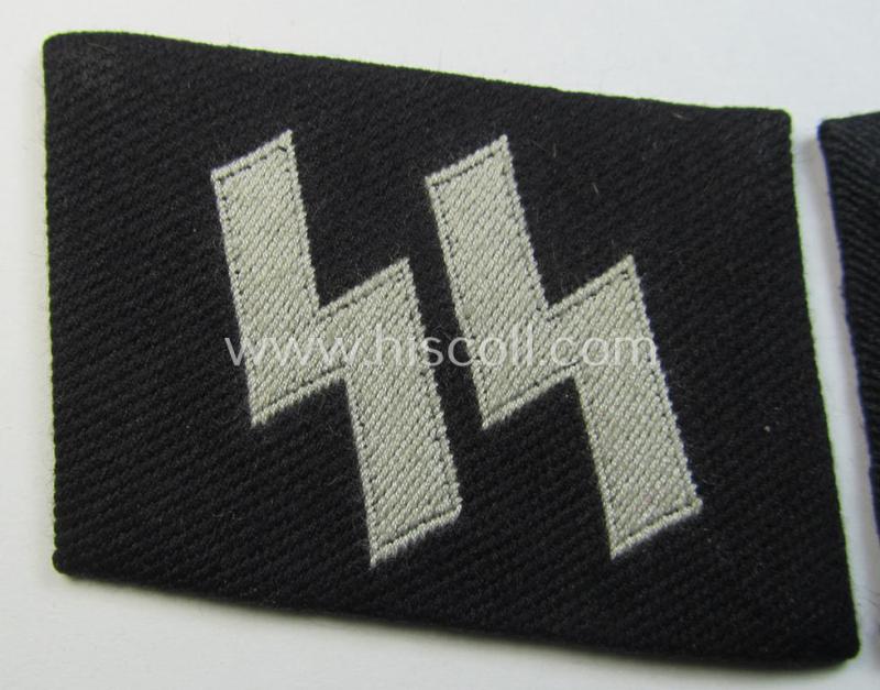 Stunning, Waffen-SS, EM- (ie. NCO-) pattern collar-tab set ('Kragenspiegelsatz') comprising of a runic tab and truly rarely seen rank-tab (both examples as executed in so-called: 'BeVo'-weave pattern)