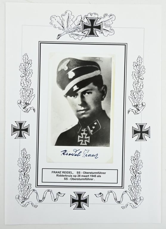 German Waffen-SS Knight's Cross Recipient Portait Picture with Signature 'Franz Riedel'