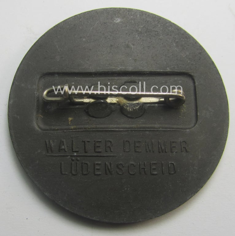 N.S.D.A.P.-related 'tinnie' (ie. 'Tagungs- o. Veranstaltungsabzeichen') being a neatly maker- (ie. 'Walter Demmer - Lüdenscheid'-) marked example showing the text: 'Reichsparteitag 1937'