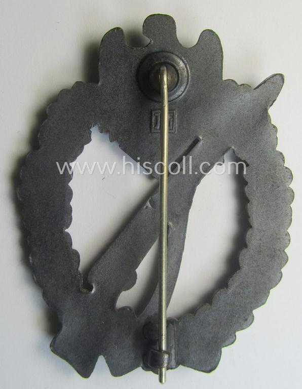 'Virtually mint', 'Infanterie Sturmabzeichen in Bronze' being a maker- (ie. 'JFS'-) marked, 'solid-back' example by the desirable maker: 'Josef Feix u. Söhne' as was executed in golden-bronze-coloured, zinc-based metal