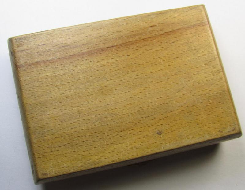 Interesting, later-war-period WH (Luftwaffe-, Heeres etc.-) related, hand-carved and wooden-based  'souvenir'- (ie. cigarette?) box depicting a jumping elk and showing the engraved text: 'Minsk - 1944'