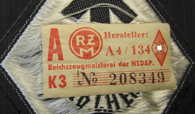 HJ/BDM- (ie. 'Hitlerjugend'/'Bund Deutscher Mädel'-) so-called: 'Leistungsabzeichen in Silber' (or: silver-class youth sports'-badge) being a cloth-version as executed in the neat: 'BeVo'-weave pattern that still retains its period 'RzM'-e...