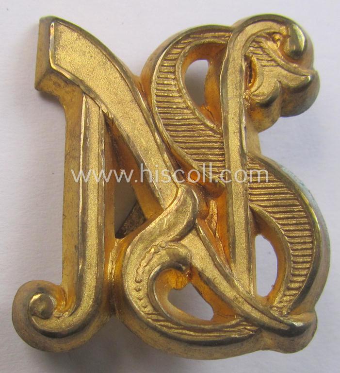 Attractive - and fully matching! - pair of golden-toned, WH (Luftwafffe) shoulderboard-cyphers (ie. 'Schulterstück-Auflagen o. Ziffern') as intended for an officer serving within a: 'Nachrichten-Schule'