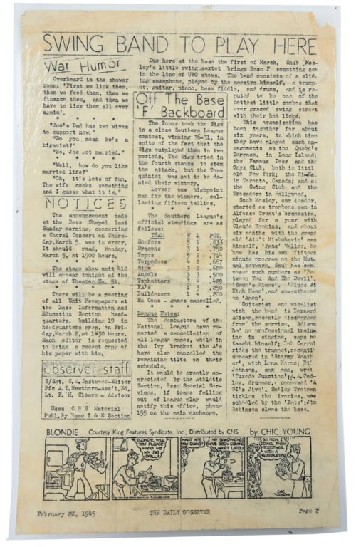 US WW2 Fieldpost 'The Daily Observer'