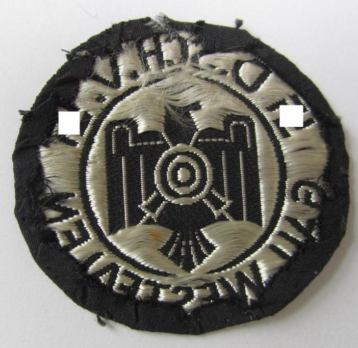 Attractive - and with certainty rarely encountered! - linnen-based-, so-called: 'Auszeichnung für Schiessleistungen des Deutscher Schützenverbandes Gau Westfalen' (ie. DSV), being an example as was executed in so-called: 'BeVo'-weave-pattern