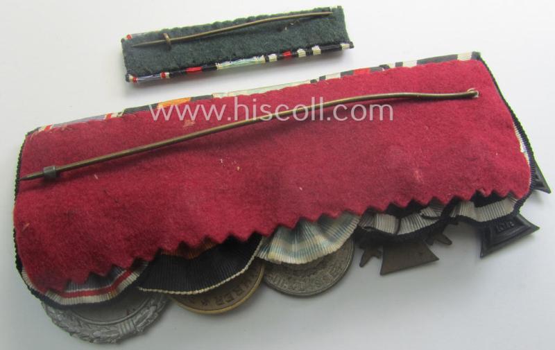 5-pieced, WWI- (ie. TR-) period medal-bar (ie. 'Ordenspange') & accomp. 'Feld-/Bandspange' resp. depicting a WWI-period: 'EKII.Kl.', a: FKK 1914-18', a: 'Bayr. TD'-medal, a: Czech 'Anschluss'-medal and a: 'LS-Ez. der 2.Stf.'