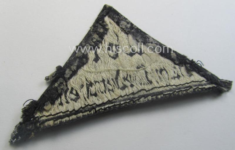 HJ- ie. BDM (ie. 'Hitlerjugend' or: 'Bund Deutscher Mädel') district-triangle (ie. 'Gebietsdreieck') entitled: 'West Ruhr-Niederrhein' (showing a period-attached, silver-toned 'honorary rank-stripe' signifying BDM-membership before 1933)