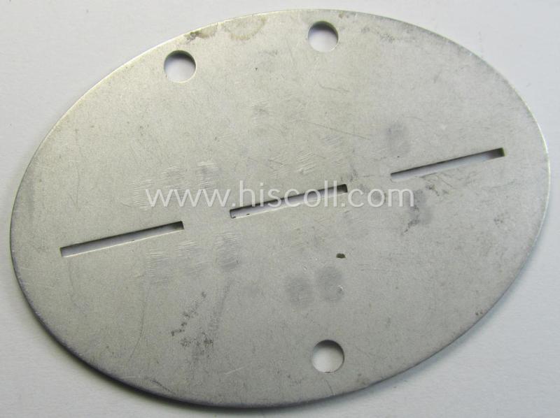 Aluminium-based, WH (Heeres o. Luftwaffe) ie. 'Pioniere- o. Bau-Truppen'-related ID-disc bearing the clearly stamped unit-designation that reads: '3./Bau 123' and that comes as issued and worn