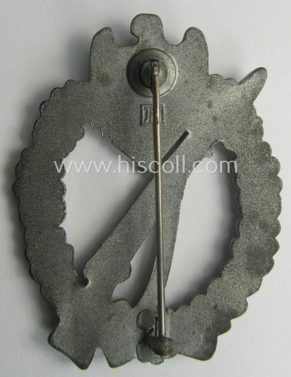 WH (Heeres- ie. Waffen-SS) 'Infanterie-Sturmabzeichen in Silber' (or: silver-class IAB) being a neatly maker- (ie. 'JFS'-) marked example that comes in a truly issued- ie. moderately worn, condition