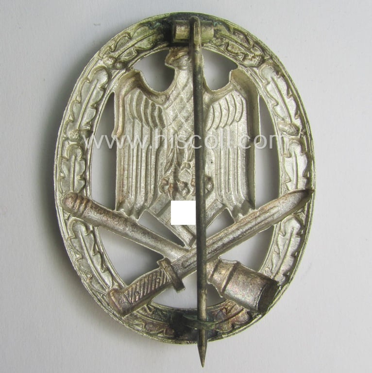 Stunning, 'Allgemeines Sturmabzeichen' (or: General Assault Badge ie. GAB) being a (typical!) unmarked, 'Buntmetall'-based- and/or 'hollow-back'-specimen as was produced by the: 'W. Deumer'-company