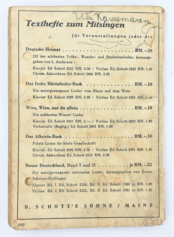 German WH Marching Songs Pocket Book