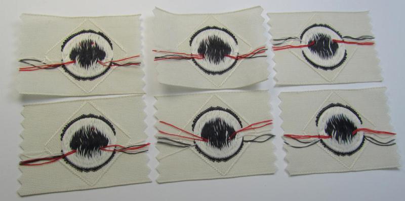 Attractive - and truly scarcely found! - WH (Kriegsmarine) cap-cocarde as executed in 'BeVo'-weave pattern on a white-coloured background as was exclusively produced for usage on the white-coloured naval side-caps (ie. 'Schiffchenmützen')