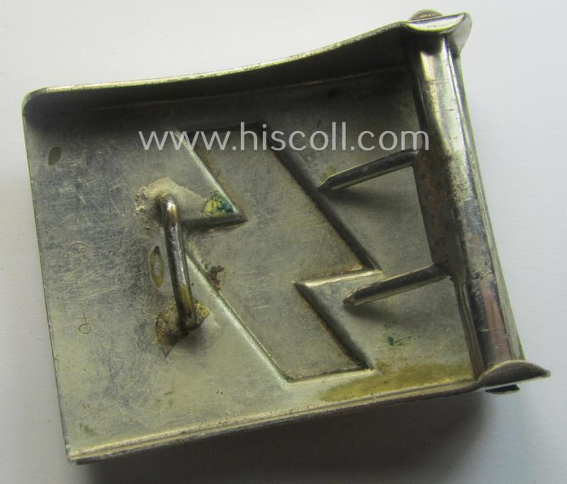 DJ (ie. 'Deutsches Jungvolk') silver-coloured- (ie. typical nickle-chromed) belt-buckle (ie. 'Koppelschloss') being a clearly maker- (ie. 'RzM M4/46'-) marked example that comes in a just moderately used- ie. worn, condition