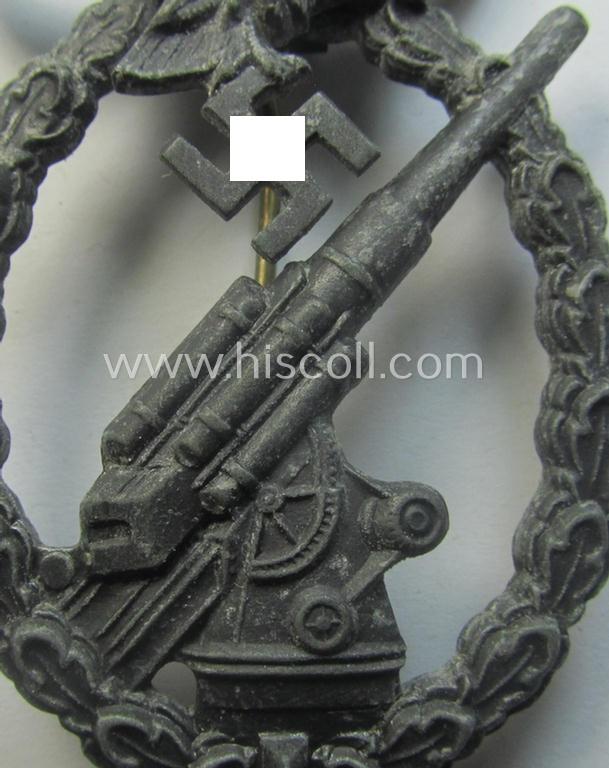 Truly converse-shaped - and just moderately used! - 'Feinzink'-based example of a WH (LW) 'Flakkampfabzeichen' being a detailed albeit non-maker-marked example as was (I deem) produced by the: 'Steinhauer & Lück'-company