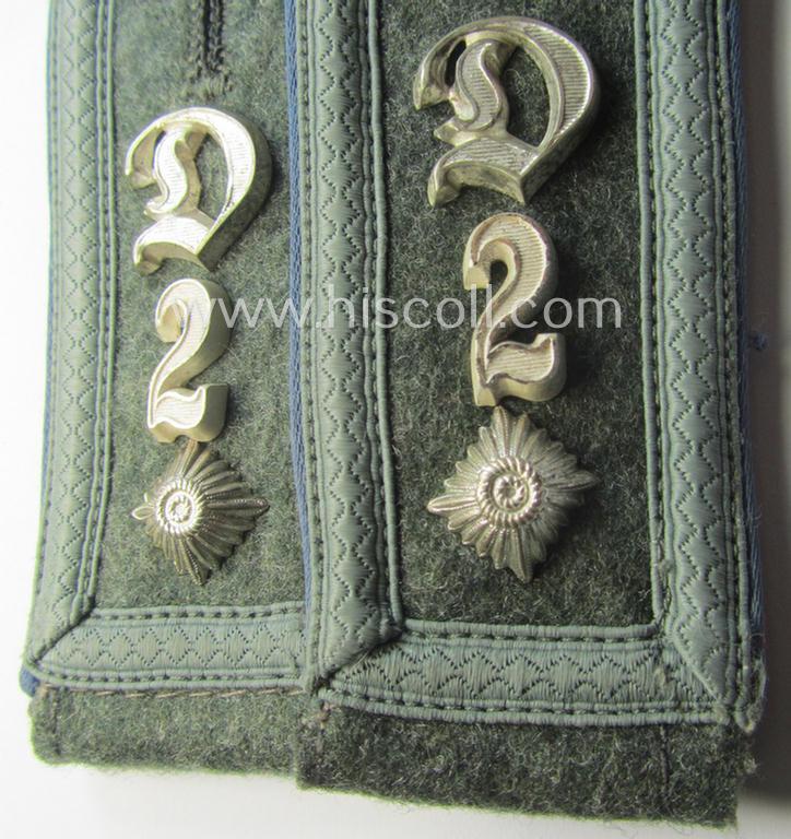 Pair of WH (Heeres) early- ie. (mid-)war-period- (ie. 'M41- o. 43'-pattern) 'cyphered', NCO-type shoulderstraps: 'Fwbl. der Nachschub-Trpn. u. Mitglied des Div.Stabs der 2. Inf.-Div.'