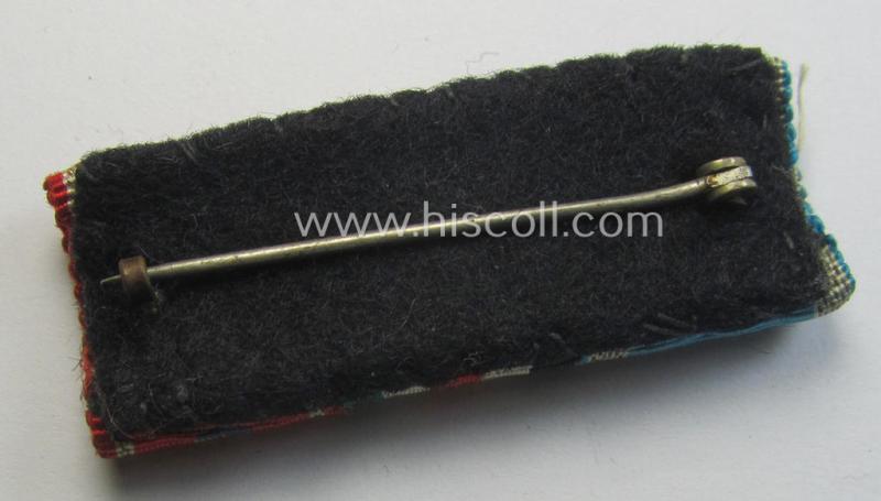 Neat, 3-pieced medal-bar (ie. 'Band- o. Feldspange') showing resp. the ribbons for a: Bulgarian medal: 'Za Hrabrost', a: 'Deutsch-Italienische Feldzugsmedaille' and a Romanian medal: 'Kreuzzug gegen den Kommunismus'