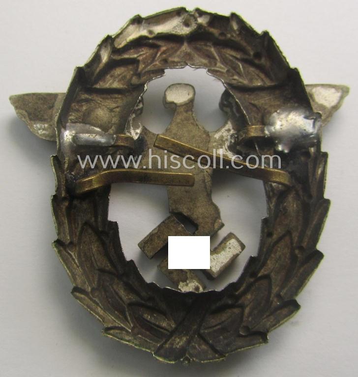 Early-period- and tarnished silvered ie. 'Buntmetall'-based! - 'Polizei'- (ie. police) visor-cap eagle being a silver-coloured- and typical non-maker-marked example as was intended for usage on the various 'Polizei' (ie. police) visor-caps