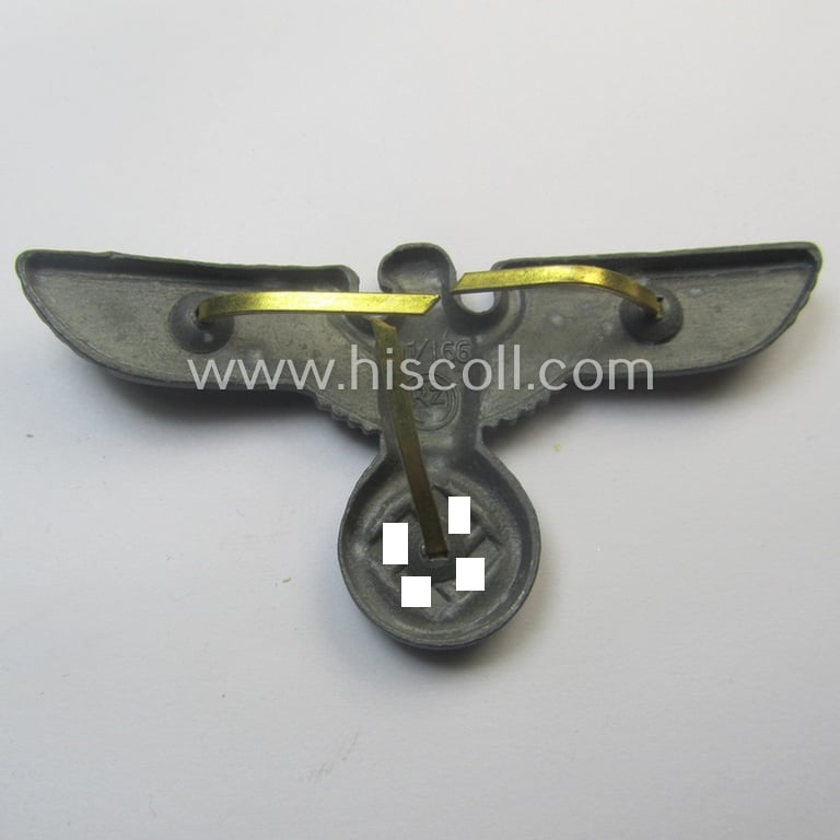 Greyish-silver-coloured- and/or: zinc- (ie. 'Feinzink'-) based (political-style) visor- (ie. 'Schirmmützen'-) cap-eagle being a detailed example that is neatly: 'RzM' and/or: 'M1/166' marked