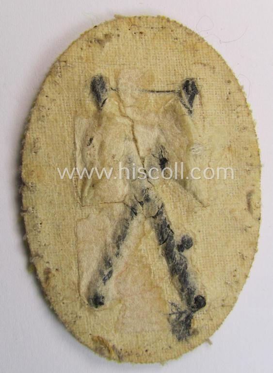 Attractive - and truly very scarely found! - early-period- and neatly hand-embroidered so-called: 'Reiter-HJ' (ie. 'Hitlerjugend') arm-badge being a moderately used example that is void of an: 'RzM'-etiket