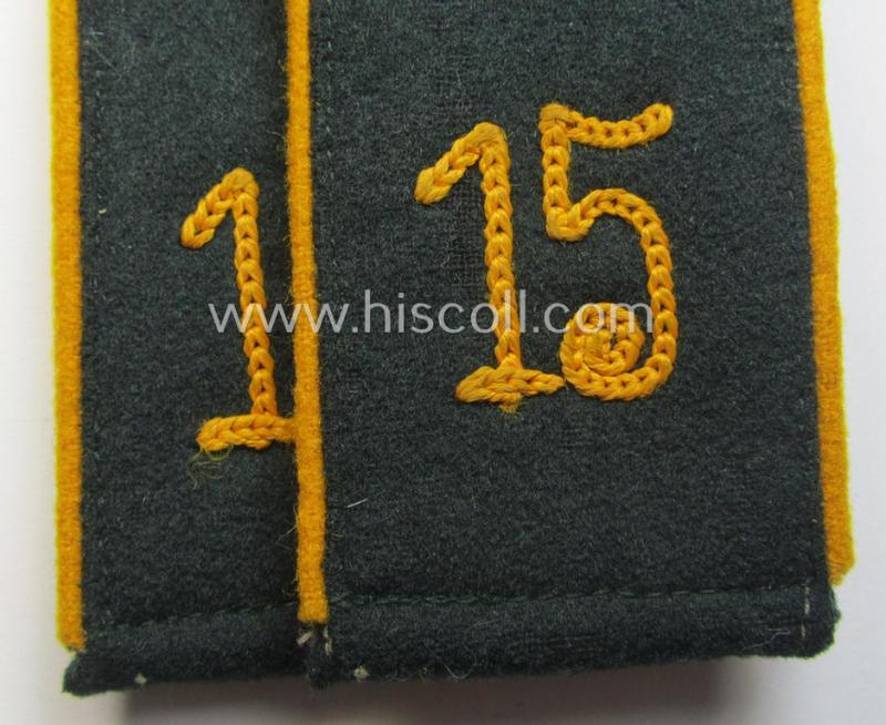 Pair of WH (Heeres) early-war-period- (ie. 'M36'- ie. 'M40'-pattern) neatly 'cyphered', EM-type shoulderstraps as was intended for a: 'Soldat des Kavallerie- o. Reiter-Rgts. 15'