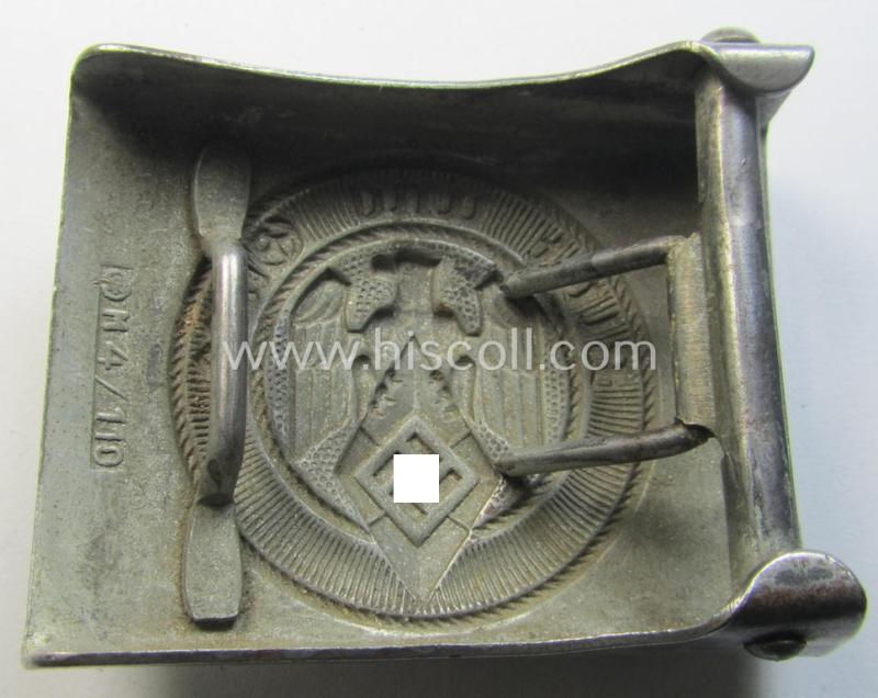 Attractive, HJ (ie. 'Hitlerjugend') silver-coloured- (ie. typically steel-based and 'off-factory'-polished) belt-buckle being a neatly maker- (ie. 'RzM M4/110'-) marked example that comes in a just moderately used- ie. worn condition, as found