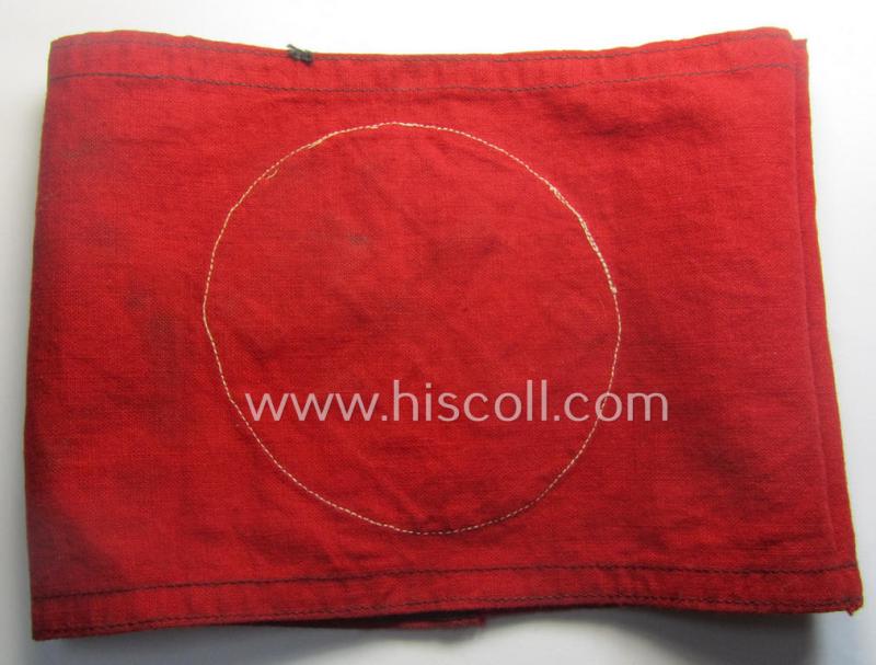 Scarcely encountered - and just moderately used! - so-called: 'Allgemeine-SS'-related armband (ie. 'Armbinde') being a printed specimen showing a separately-applied (and linnen-based) swastika (ie. roundel) attached