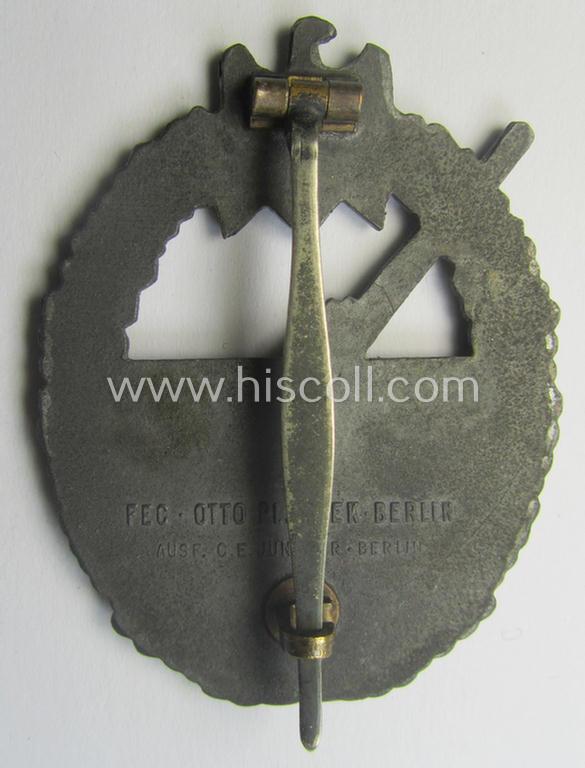 WH (Kriegsmarine) 'Marine-Artillerie-Abzeichen' being a typical zinc- (ie. 'Feinzink'-) based example by the desirable maker- (ie. 'Hersteller') 'C.E. Juncker - Berlin'