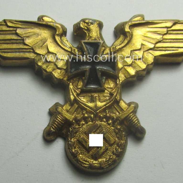 Interesting, veteran-related 'N.S.R.K.B.'- (ie. 'Nationalsocialistischer Reichskriegerbund'-) bright-golden-toned: 'N.S.R.K.B.'-visor-cap eagle-device