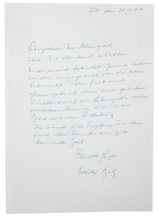 Signature of Wehrmacht Heer KC Recipient 'Bruno Belz'