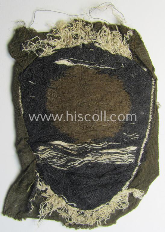 Female-related, enlisted- (ie. NCO-) pattern-, so-called: 'RADwJ'-sleeve-badge (ie. 'Abzeichen des Reichsarbeitsdienst der weiblichen Jugend') being a clearly worn example as executed in the neat 'BeVo'-weave-pattern