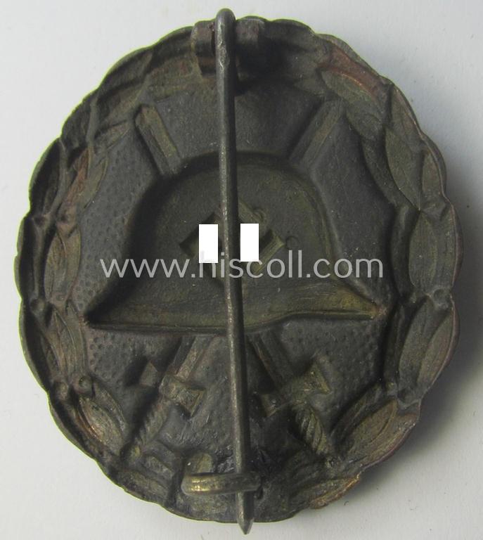 Early-pattern, black-class wound-badge (ie.: 'Verwundeten Abzeichen in Schwarz') being a detailed so-called: 'Spanish Civil-War'-version that comes in a moderately used- and/or worn, condition