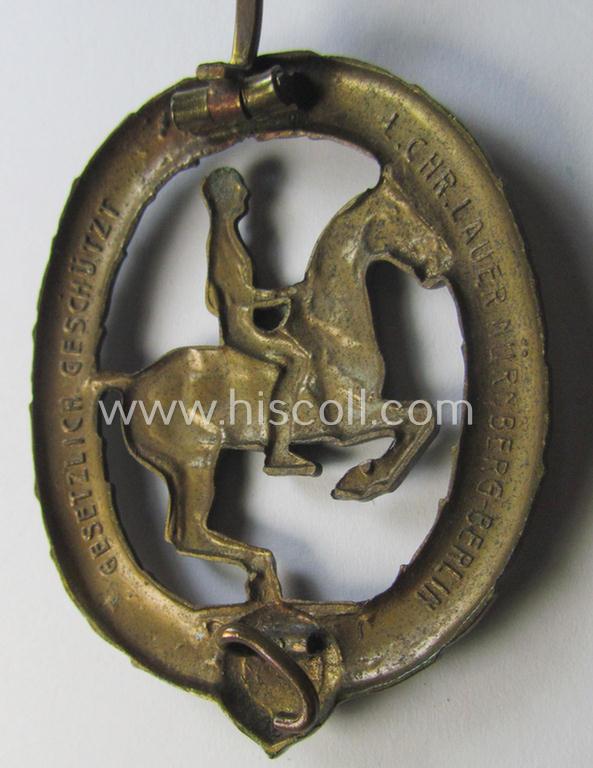 Attractive - moderately used and actually fairly scarcely encountered! - 'Deutsches Reiterabzeichen der 3. Klasse (ie. 'in Bronze') being a clearly maker- (ie. 'Chr.L. Lauer'-) marked example that comes as issued and/or worn