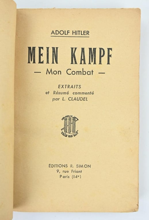 French WW2 Version of Adolf Hitler Mein Kampf 'Mon Combat'
