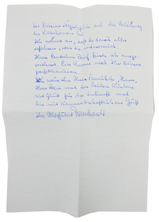 Signature of Wehrmacht Heer KC Recipient 'Oskar-Hubert Dennhardt'