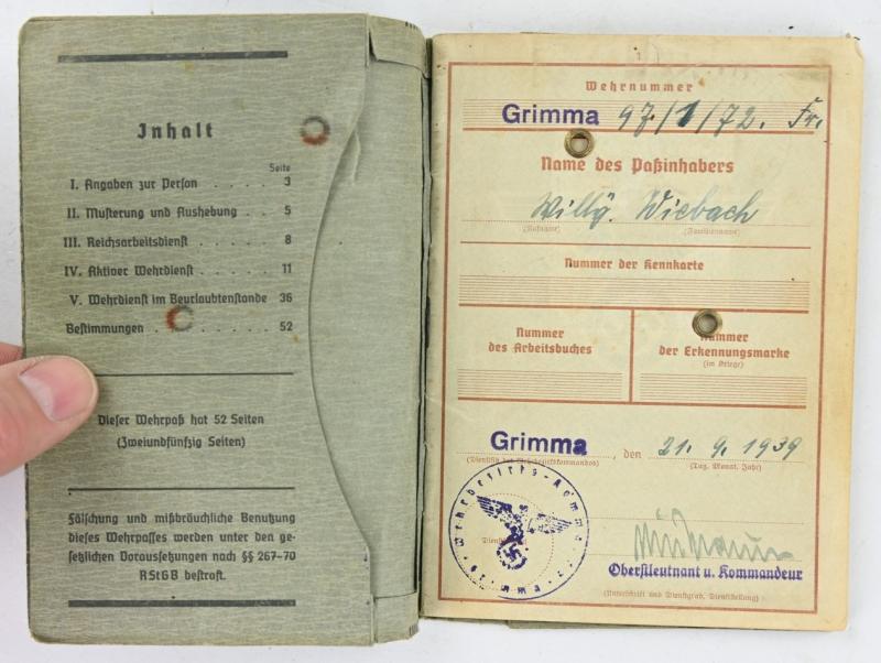 German WH Wehrpass 'Willy Wiebach'