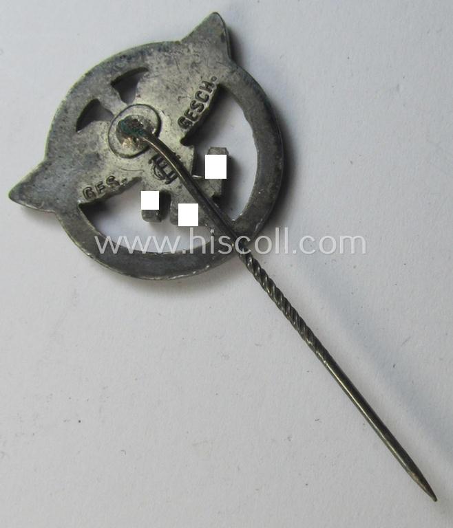 Attractive, N.S.F.K.- (or: 'National Soc. Flieger Korps'-) related, sponsoring-members'-badge (ie. 'Zivilabzeichen für förderende Mitglieder') being a maker- (ie. 'GB'-) marked example that is also bearing a: 'Ges.Gesch.'-designation