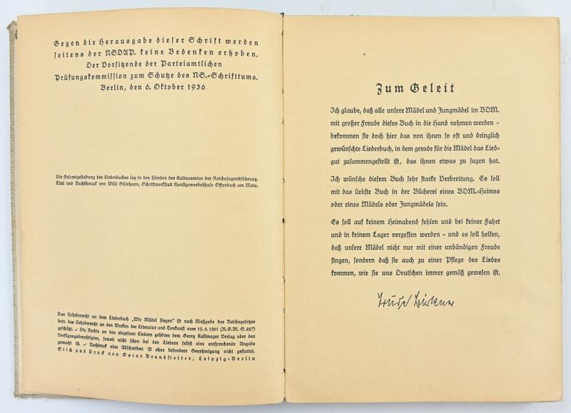 German BDM Songbook 'Wir Mädel singen'