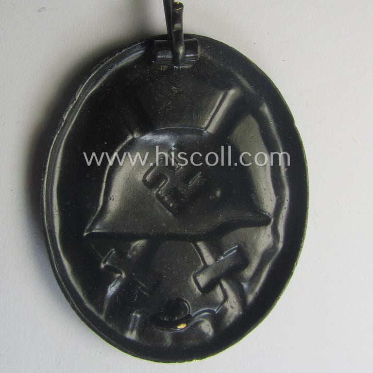 Minimally used black-class wound-badge (or: 'Verwundeten-Abzeichen in Schwarz') being a typical non-maker-marked (and non-magnetic!) example