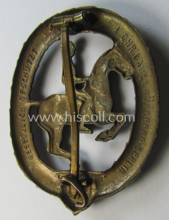 Attractive - moderately used and actually fairly scarcely encountered! - 'Deutsches Reiterabzeichen der 3. Klasse (ie. 'in Bronze') being a clearly maker- (ie. 'Chr.L. Lauer'-) marked example that comes as issued and/or worn