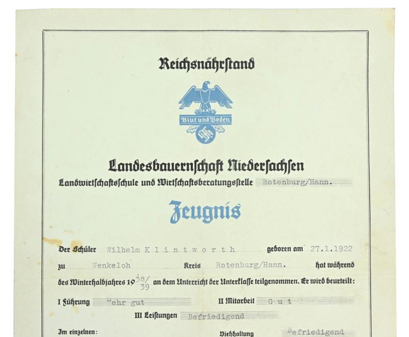 German 'Reichsnährstand (RNST)' Certificate set