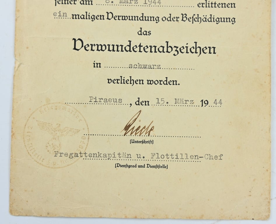 German KM Wound Badge in Black Certificate