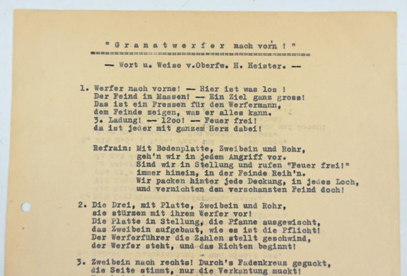 German WH Songtext 'Granatwerfer nach Vorn!'