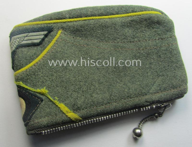 Interesting, period wallet (ie. 'Geldbörse') that takes the format of a smaller-sized, WH (Heeres) ie. 'Nachrichten'- (or signals) related side-cap (ie. 'Schiffchenmütze')