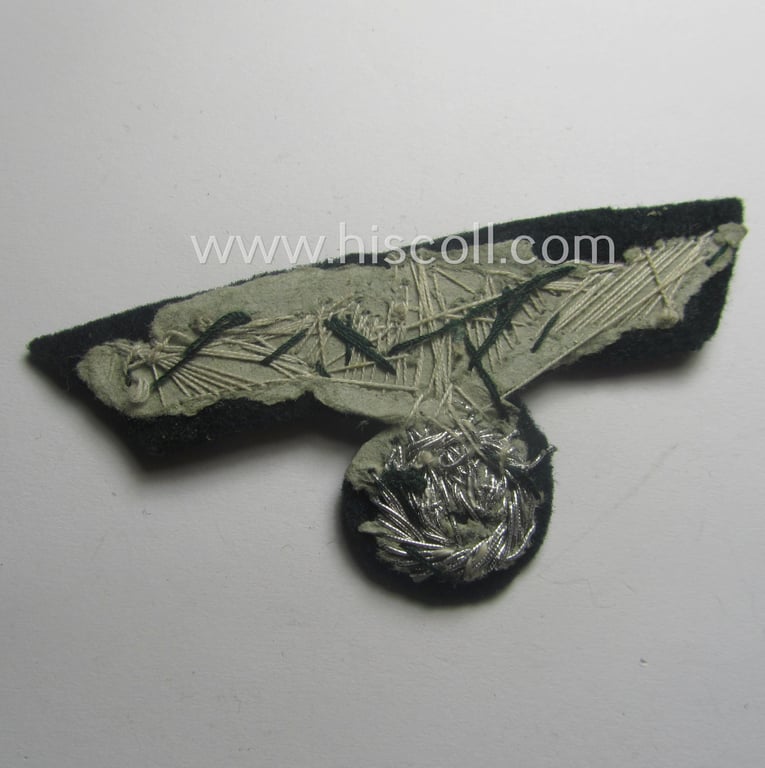 Attractive, WH (Heeres) officers'-pattern visor-cap-eagle (ie. 'Adler für Offiziers-Schirmmütze') being a neatly hand-embroidered example of the: 'Extra Qualität'