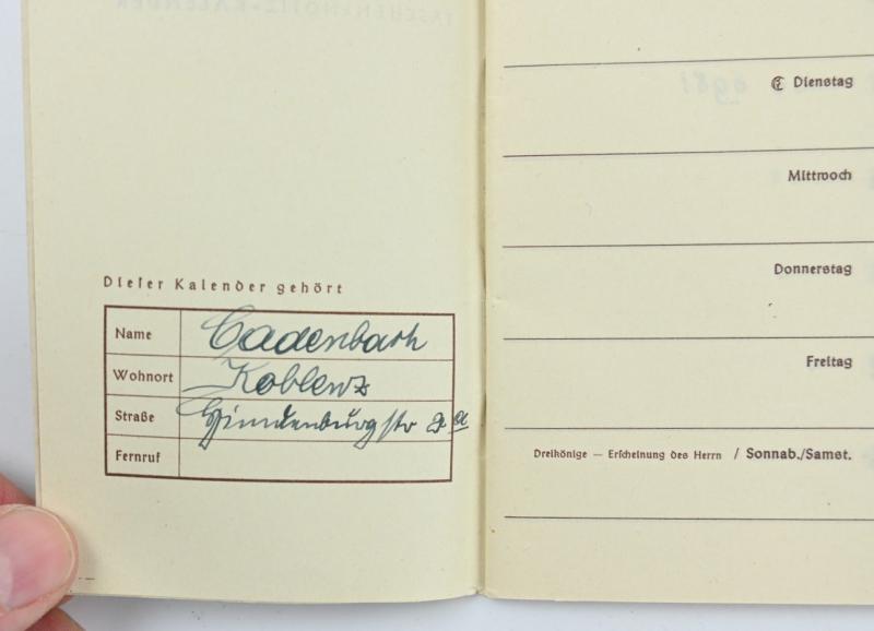 German Third Reich Era Pocket Kalender 1940